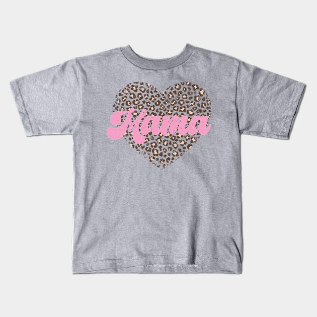 Mama heart leopard print retro distressed design Kids T-Shirt by BAB